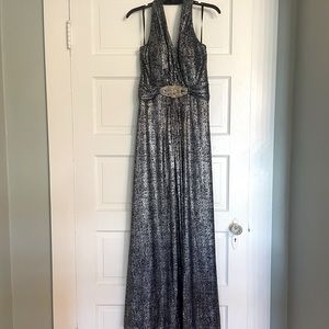 Women's Metallic Evening Gown - Halter Top Maxi Dress